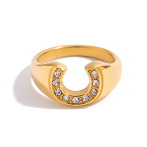 Anillo en Forma de U Chapado en Oro con Incrustaciones de Circonita, Joyería de Moda Unisex, Regalo - Product Image 1