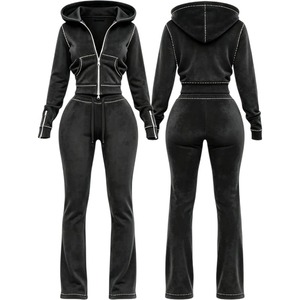 Nuova Tuta Invernale KY con Cuciture a Contrasto, Felpa con Zip e <span class=keywords><strong>Pantaloni</strong></span> a Zampa per Donna, Cuciture Bianche, Tuta Sportiva Streetwear - Product Image 3