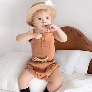 Populaire coton solide à manches courtes combinaisons bébé vêtements barboteuses enfant en bas âge filles mode 2 pièces vêtements ensembles - Product Image 5