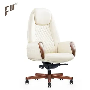 FURICCO Luxury Royal Design Wooden Base Genuine Leather Executive Boss Office Chair