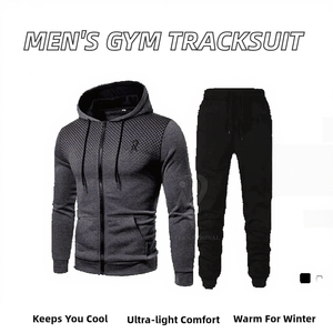 Ensemble de survêtement de sport pour homme de style nouveau, à capuche, antibactérien, respirant, en coton/polyester, léger, motif uni, deux pièces, haut - Product Image 2