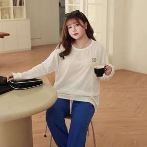 รันฉี เอ็น8170 เสื้อยืดแขนยาวโอเวอร์ไซส์สำหรับผู้หญิง สีขาวนวล ผ้าฝ้ายถักแบบมีชั้น ซ้อนกันเป็นเลเยอร์ - Product Image 1