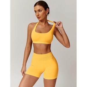 2 Piece Womens Workout Set <b>Halter</b> <b>Neck</b> Sport <b>Bra</b> Matching Booty Lifting Shorts Gym Yoga Active Outfits - Product Image 3