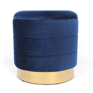 HStex Design moderno di alta qualità rotondo panno di stoccaggio poggiapiedi ottomano impero velluto oro Base in metallo - Product Image 3