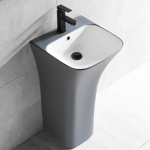 Lavabo de Cerámica Creativo con Pedestal Irregular, Lavabo de Pie para Baño, de un Solo Orificio, Acabado Liso y Brillante - Product Image 3