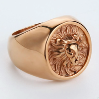 Gemnel Terbaru Terlaris Perhiasan Pria Vintage Retro Cincin Totem Kepala Singa Emas Cincin Signet Kustom Pria Casting Perhiasan