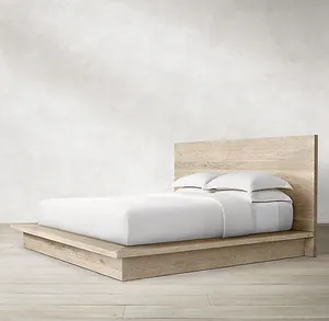 Modern Design Bedroom Furniture Handmade Strong Base Oak Solid Wood King Size Beds