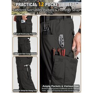 Pantalon de travail cargo extensible pour homme, résistant à l'eau, ripstop, tactique, de randonnée, 12 poches - Product Image 5