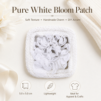 Applique florale carrée blanche de 5 cm, patch en dentelle tricotée douce pour vestes, sacs, accessoires pour cheveux, emballage cadeau et projets de bricolage