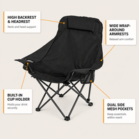 Chaise lune portable à dossier haut avec accoudoirs larges et porte-gobelet, durable, moderne, pliable pour l'extérieur, le camping, la plage et le parc