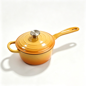 Casserole en <span class=keywords><strong>fonte</strong></span> <span class=keywords><strong>émaillée</strong></span> de 19 cm, homologuée LFGB et FDA, avec couvercle, mini-casserole à lait, compatible avec tous les types de cuisinières et fours, logo personnalisé OEM - Product Image 1
