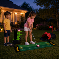 Ensemble d'entraînement de golf pour enfants avec distributeur automatique de balles, tapis de putting, cible et 3 clubs réglables, balles lumineuses pour jeu en extérieur