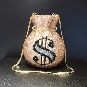 Trendy USD money bling rhinestone clutch bag