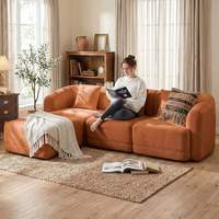 Modernes Ecksofa, wandelbar, L-förmig, modular, komprimierbar, mit Ottoman, 3-Sitzer-Couch für das Wohnzimmer