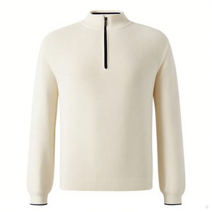 Pull en maille pour homme, design classique, col zippé, logo personnalisé, GOTS, manches longues, en coton pur - Product Image 5