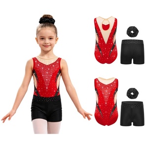 Conjunto de leotardo de gimnasia y danza para niñas con pedrería, espalda en V, malla recortada, sin mangas, con pantalones cortos, brillante, para competición infantil, personalizado - Product Image 5