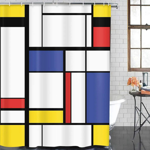 Patrón azul pintura moderna abstracta en Mondrian colorido <span class=keywords><strong>Bauhaus</strong></span> Cortina de ducha de tela de poliéster impermeable - Product Image 3