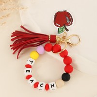 Cadeau Professeur Porte-clés Bracelet Perles Silicone avec Pompon Perles Lettres pour Femme la Rentrée Scolaire