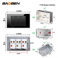 BAOBEN 4*2 Prise murale double USB Type C en verre trempé noir, norme brésilienne, interrupteur lumineux, Suisse 10A 20A