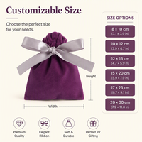 Pochette cadeau en velours doux violet avec cordon de serrage et nœud élégant en ruban, personnalisable avec logo, pour bijoux et cadeaux