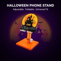 Support de téléphone universel pliable et réglable en acrylique orange, motif Château Hanté d'Halloween, avec logo personnalisé OEM, vente en gros