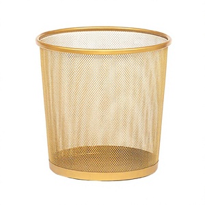Poubelle de recyclage de cuisine en fer forgé doré, forme ronde, taille personnalisée, design magnifique, maille métallique, pour la poussière et les déchets - Product Image 1