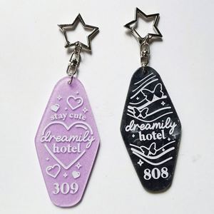 New <b>Custom</b> logo Color Promotional Blank Plastic Retro Vintage Motel Room Hotel Key Chain Glitter <b>Keychains</b> - Product Image 1