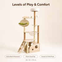 Arbre à chat intégré, meuble pour chat en MDF gain de place avec lit pour chat en forme de capsule spatiale, griffoir en sisal pour chats d'intérieur