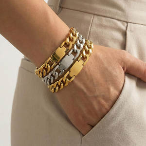 Waterproof Anti Tarnished 316L Stainless Steel Fashion <b>Men's</b> Bracelet & <b>Bangle</b> Engravable Blanks Cuban Link Bracelet For <b>Men</b> - Product Image 3