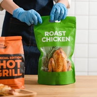 Sac d'emballage personnalisé imprimé pour micro-ondes avec fermeture à glissière refermable pour épicerie fine Rôtisserie de poulet chaud Sac d'emballage pour poulet rôti frit entier