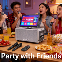 GENCE Enceinte KTV Intelligente Portable avec Écran Tactile RGB, Micros Sans Fil UHF Doubles, Basses HiFi, pour Fêtes à Domicile et Extérieur (Bluetooth 5.0)