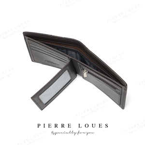Pierre Loues <b>Men's</b> Tri-Fold <b>Wallet</b> <b>Black</b> Dark Brown 11.5cm x 9.5cm Coin Pocket Multi-Card Slot - Product Image 1