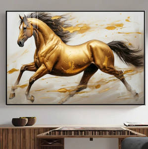 Goudbruine paarden wandkunst voor woonkamer, kantoor, slaapkamer, print paarden schilderijen, moderne paarden afbeeldingen, kunstwerk klaar om op te hangen - Product Image 5