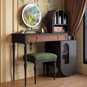 Modern Ash Wood <strong>Dressing</strong> <strong>Table</strong> &amp; Vanity Desk with Standing Mirror Rotatable Storage Cabinet Eco-Friendly for Bedroom Hotel Use - Product Image 3