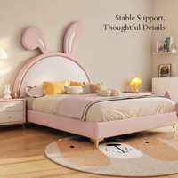 Ensemble de chambre d'enfant, lit pour enfants avec table de chevet, lit rembourré rose et blanc avec oreilles de lapin, cadre de lit en cuir silicone pour filles