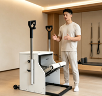 Chaise Wunda d'exercice portable et réglable en bois de chêne écologique pour yoga et Pilates à domicile, avec structure stable et réglage des hauteurs de marchepieds
