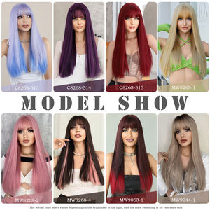 Ombre sarışın peruk uzun düz Perruques patlama ile siyah pembe kırmızı mavi gri sentetik peruk kadınlar için Cosplay Cosplay cas Perucas - Product Image 3