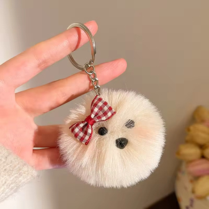 En gros, Porte-clés et breloque de sac en peluche chien mignon avec nœud, <span class=keywords><strong>pompon</strong></span> moelleux et lunettes, doux, durable, pour sac à dos, pendentif ou figurine - Product Image 5