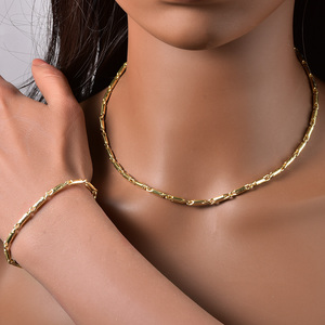 Timeless Sleek Copper 18K Gold Plated Geometric Link Customize Chain Bracelet Designer <b>Locket</b> Luxury Unisex Wedding Fashion Set - Product Image 2