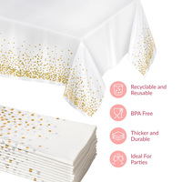 Nappes jetables à pois dorés 4pk 54x108 pouces nappe en plastique blanche pour les décorations de fiançailles et de baptême