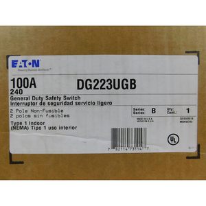 สวิตช์นิรภัยแบบไม่มีฟิวส์ Eaton DG223UGB 2 สาย 2 ขั้ว 100 แอมป์ 240 โวลต์ AC NEMA 1 แบบกดโยกด้วยมือ - Product Image 4