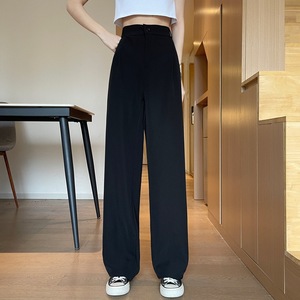Pantalones rectos de cintura alta para mujer Real Shot Colección de verano Cintura media Cremallera Fly Flat Front Traje suelto Estilo de pierna ancha Dagging - Product Image 2