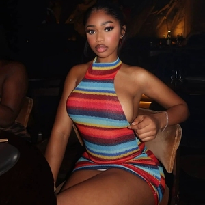 GHH12295 - Nuovo Abito Sexy Aderente con Schiena Scoperta e Spalline Incrociate a Contrasto Colore, Collezione Primavera Estate 2026 - Product Image 2