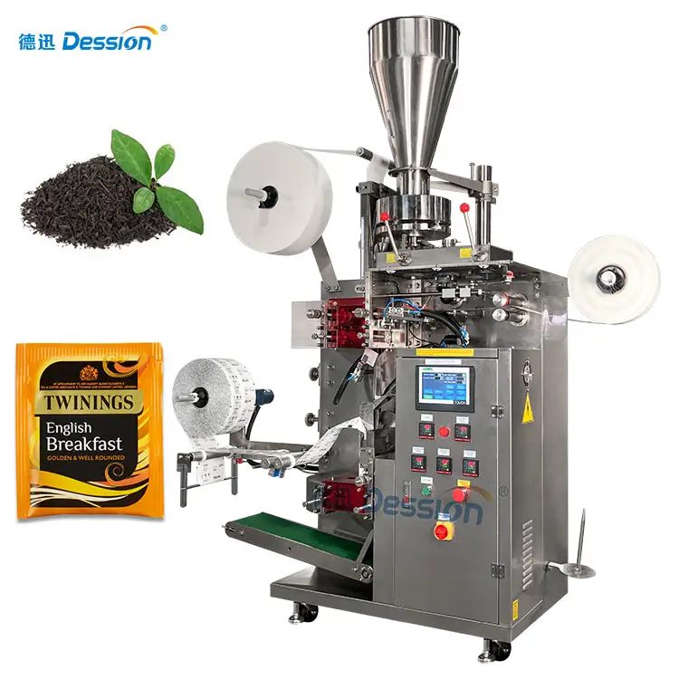 Dession full automatic nylon non-woven fabric inner and outer tea bag with tag packaging machine