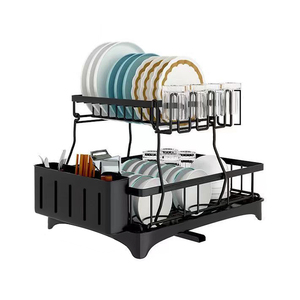 Étagère de rangement multifonctionnelle à <span class=keywords><strong>double</strong></span> niveau en métal pour comptoir de cuisine, égouttoir à vaisselle avec plateau de drainage - Product Image 1