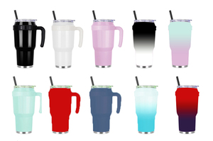 Vente en gros 40oz flacons isolés en acier inoxydable à double paroi gobelet sous vide avec poignée et paille - Product Image 5