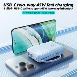 Batterie externe portable avec écran numérique 20000mAh, câble intégré, charge rapide <span class=keywords><strong>PD</strong></span> <span class=keywords><strong>45W</strong></span>, pour ordinateurs portables - Product Image 3