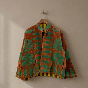 Terracotta Velvet Suzani <b>Jacket</b> <b>Women</b> Handcrafted Floral Crewel Embroidered Crop Coat Open Front Ethnic <b>Jacket</b> - Product Image 1