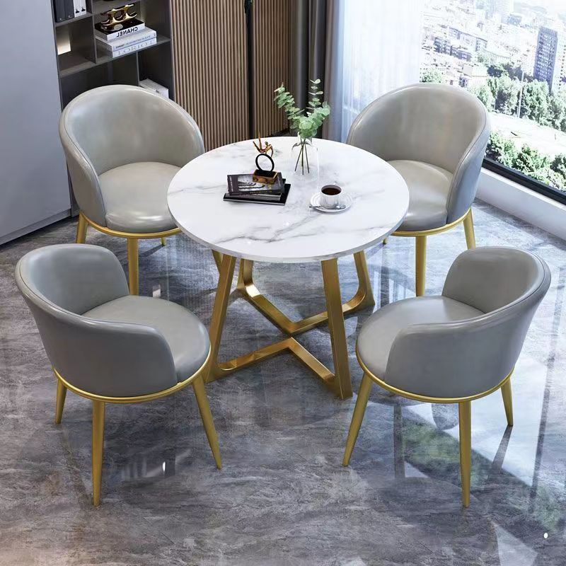1 golden feet table+4 leather gray chairs