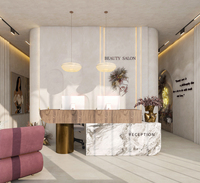 Design d'intérieur moderne pour salon de coiffure avec miroir LED et mobilier de comptoir sur mesure, solution complète pour la boutique